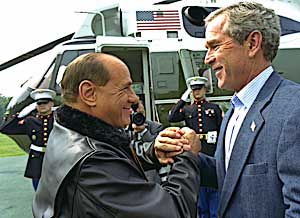 Berlusconi z G.W. Bushem w Camp David